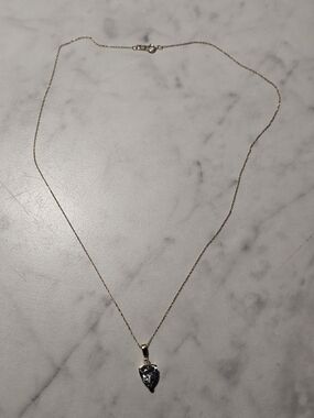 10k Gold Pendant Necklace with Aquamarine Diamond Charm